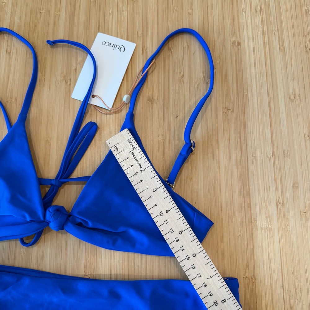 Quince Blue High Waisted Bikini Set Front Knot Triangle Top XS Bathing Sui - Picture 7 of 8
